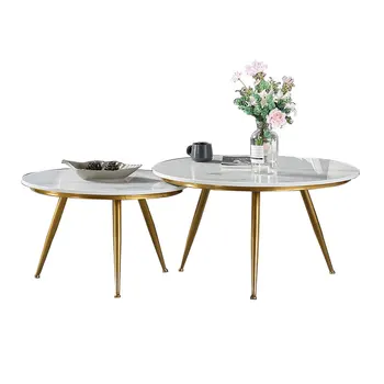 

Nordic simple wrought iron marble side sofa corner living room golden small coffee table creative small round table