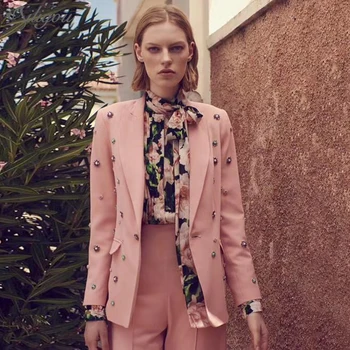 

Ailigou High Quality Fashion Women's Jacket 2020 Long Sleeve Luxury Diamond Flower Pink Jacket Women High Street Wear Sexy coat