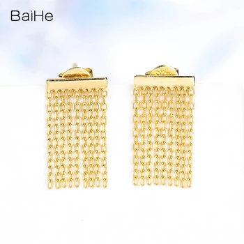 

BAIHE Solid 14K White/Yellow/Rose Gold beautiful Earrings Wedding Gift Beautiful real gold tassel earrings Stud Earrings Women