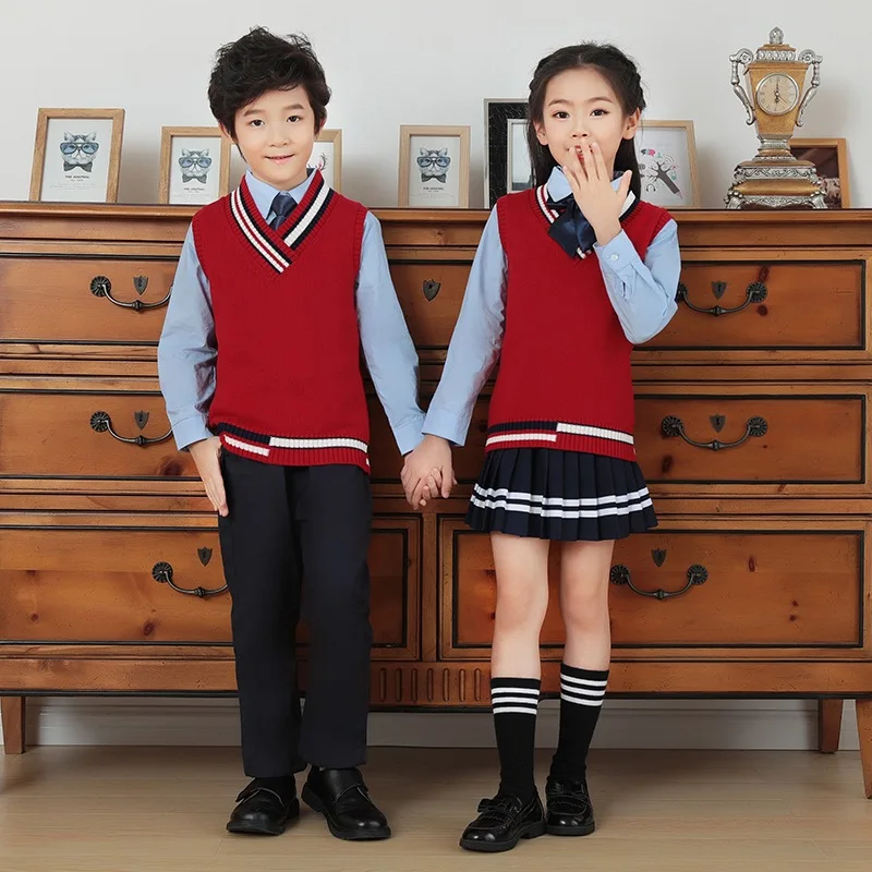 

British Style Childrenswear Autumn Pure Cotton Sweater New Style Vest CHILDREN'S Suit mao zhi shan Waistcoat Clothes Kindergarte