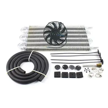 

6 Row Radiator Remote Transmission Oil Cooler Aluminum With 7" Cooling Fan w/ Kit