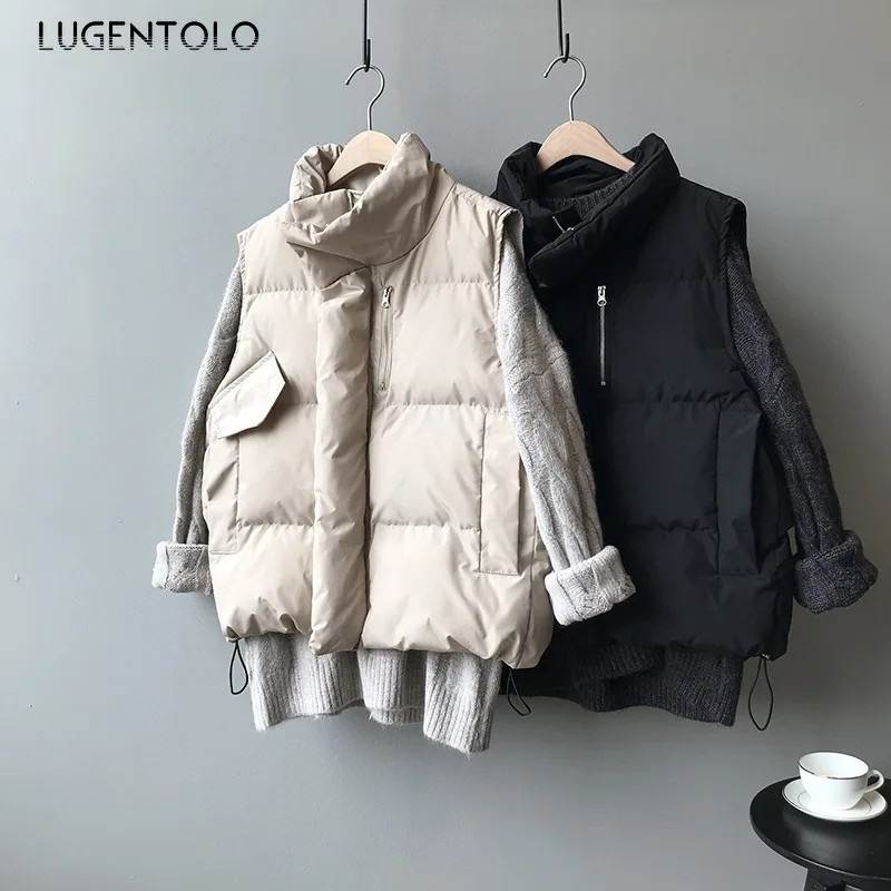 Lugentolo, женский жилет, пальто, теплый, осень, зима, корейский, новая мода, свободный, стоячий воротник, на молнии, простой, Повседневный, куртка, однотонный жилет