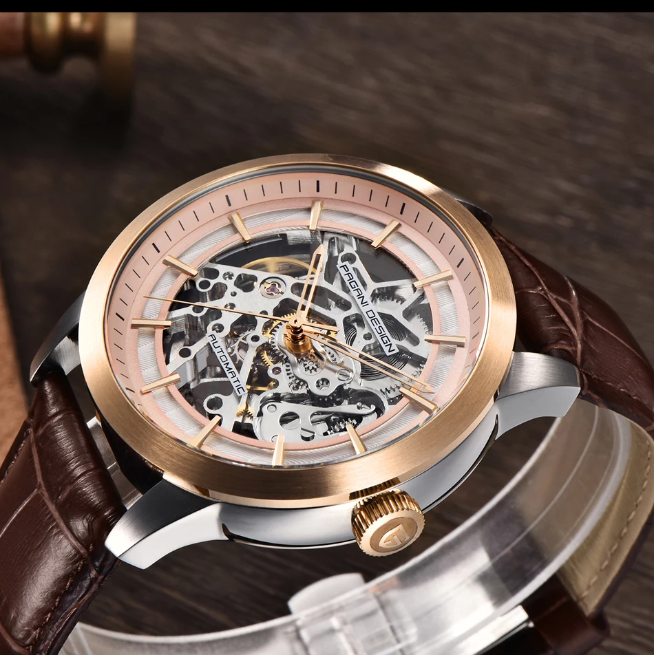 PAGANI Дизайн Бизнес Мужские часы роскошный Скелет Полые кожаные мужские наручные часы новые механические мужские часы Relogio Masculino