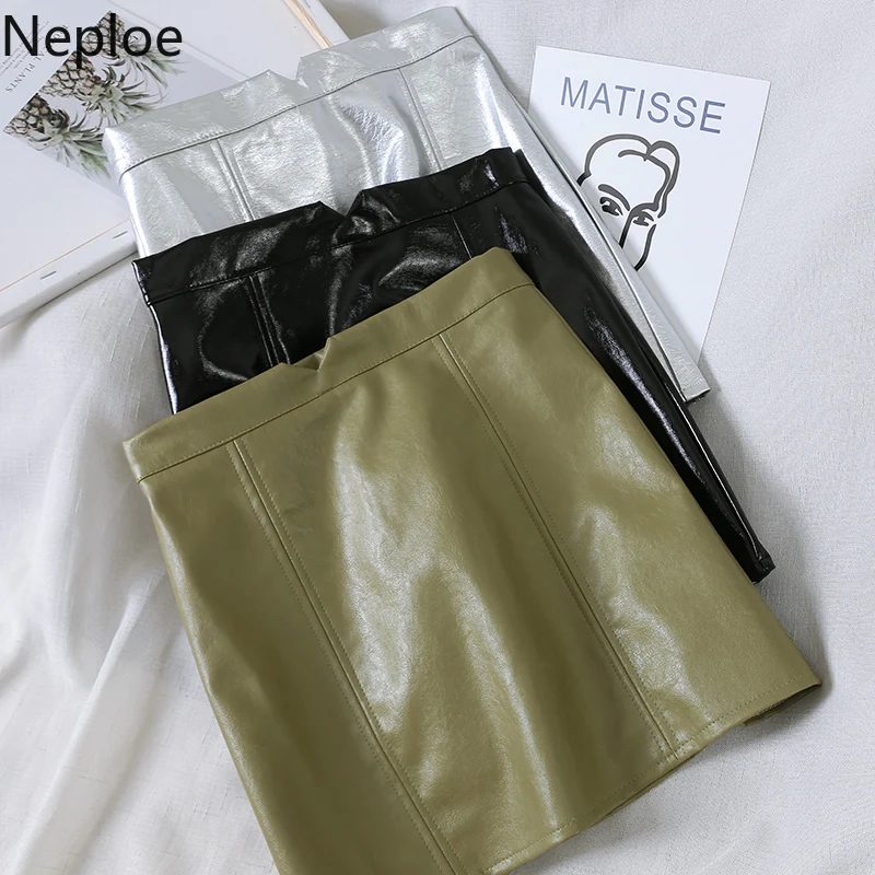 

Neploe High Waist Skinny Leather Skirt Women Slim Thin A Line Mini Jupe Autumn Winter Solid Faldas Mujer Moda 2019 45997