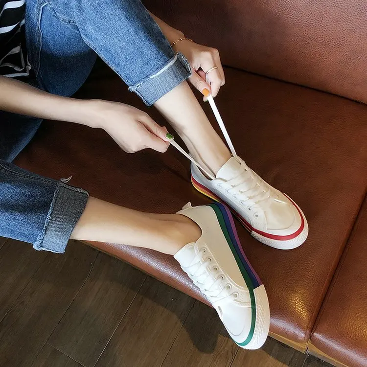 

2019 Classic Rainbow Mandarin Duck Canvas Shoes Student Korean-style Versatile Base Harajuku INS Street Snap Hong Kong Style Ska