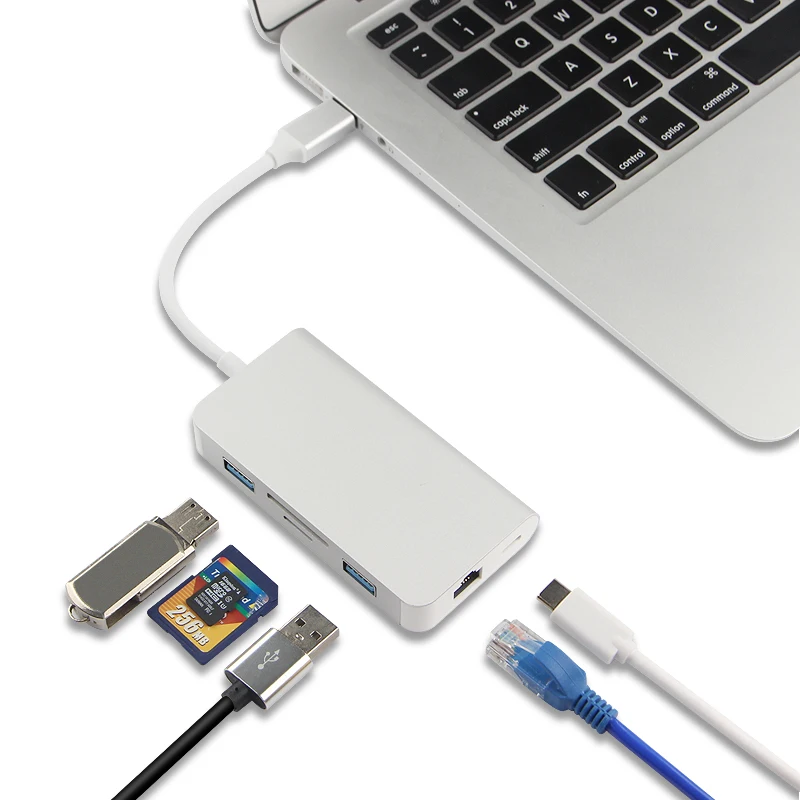 Ajiuyu USB C концентратор адаптер док-станция type-c Thunderblt 3 мульти порт конвертер HDMI VGA RJ45 USB-C USB 3,0 PD сплиттер аксессуары карта