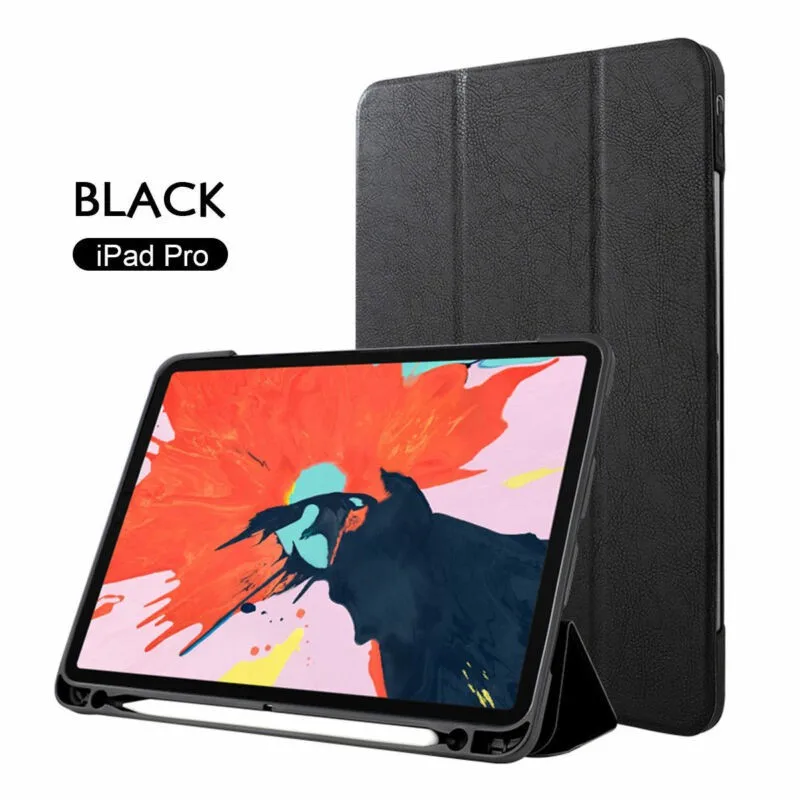 

Smart Folio Case For 2018 iPad Pro 9.7 inch Black Leather Case Cove Casing Pencil Charging Magnetic Auto Sleep Wake Up Case