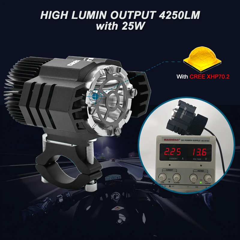 CNSUNNYLIGHT 25 Вт 4250Lm Светодиодный прожектор для мотоцикла Супер яркий 6000 К Белый мото противотуманный DRL налобный фонарь для охоты дальнего света