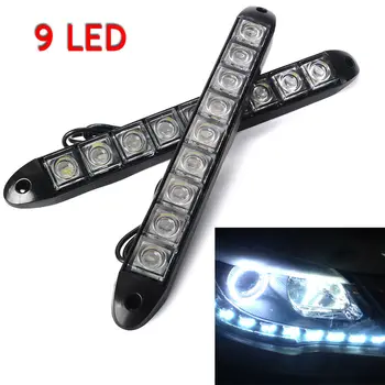 

2pcs 9 LEDs Universal Car Daytime Light Running Fog Light Waterproof Headlight Strip Sequential Flow Turn Signal DRL Lamp