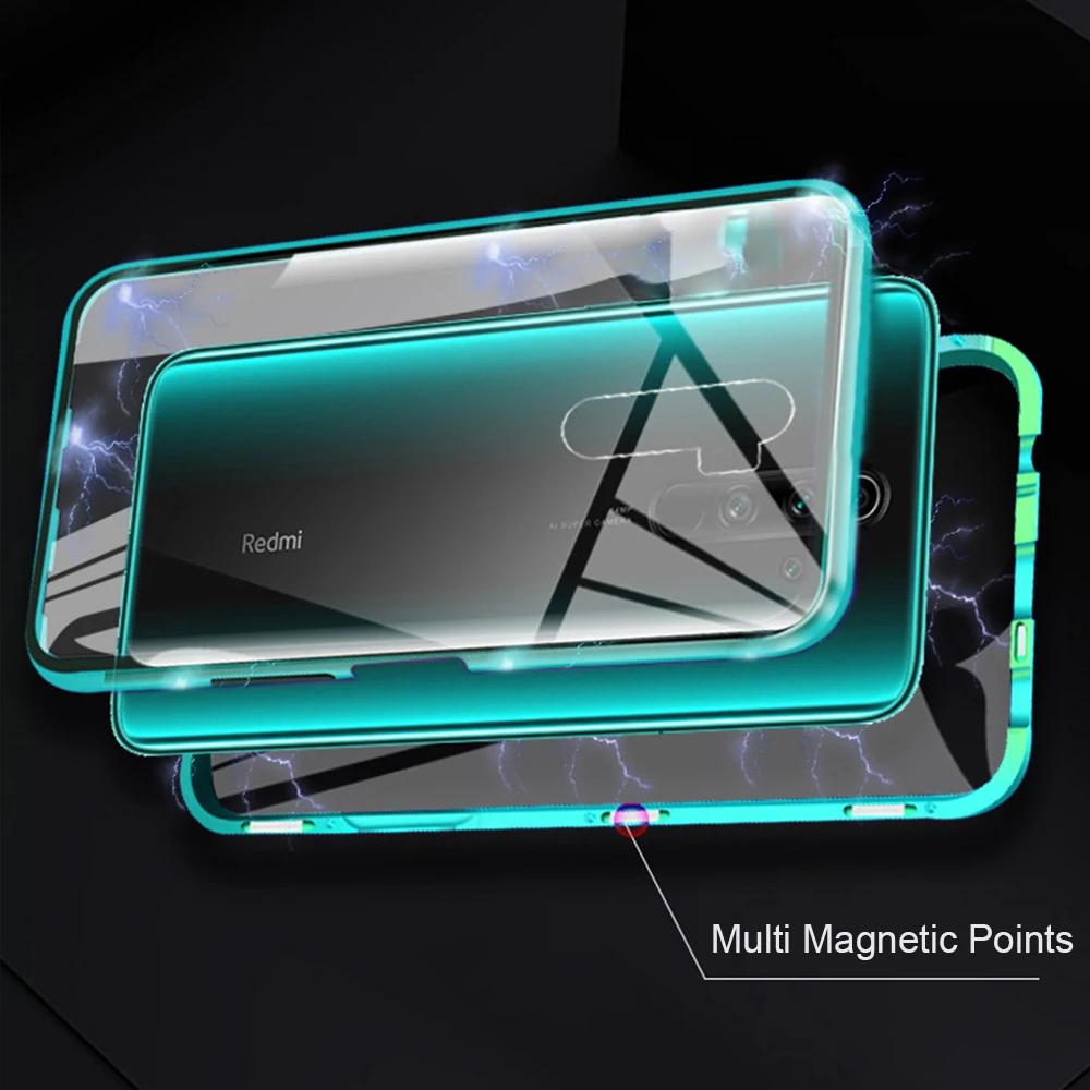 Для Xiaomi Redmi Note 8 Pro Чехол с двойным закаленным стеклом чехол 360 полная защита чехол для телефона для Redmi Note 8 бампер магнитный зажим