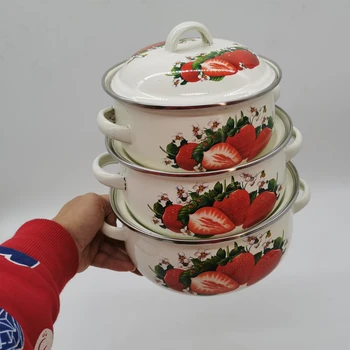 Set di pentole in smalto fragola, set di pentole per stufato, 16 cm, 18 cm, 20 cm 1