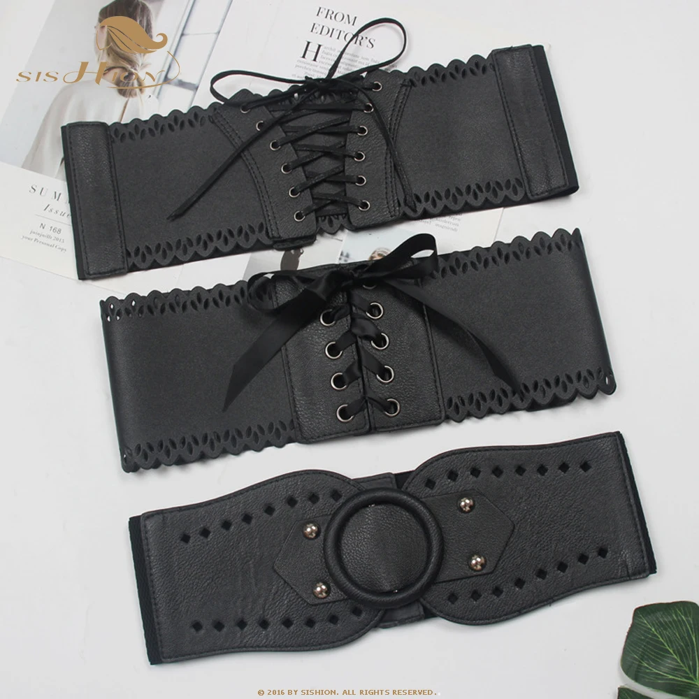 

SISHION Black Vintage Hollow Carved Elastic Belt Female Women High Quality Wide Croset Top Waistband Belts QZ0432
