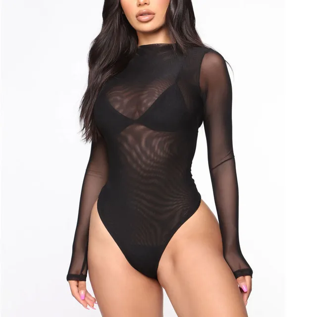 See-Through Mesh Long-Sleev'd Bodysuit 3