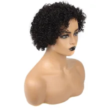 Salonchat перуанские волосы remy Jerry Curl парик человеческих волос парики с челкой короткие парики из человеческих волос для черных женщин короткий кудрявый парик