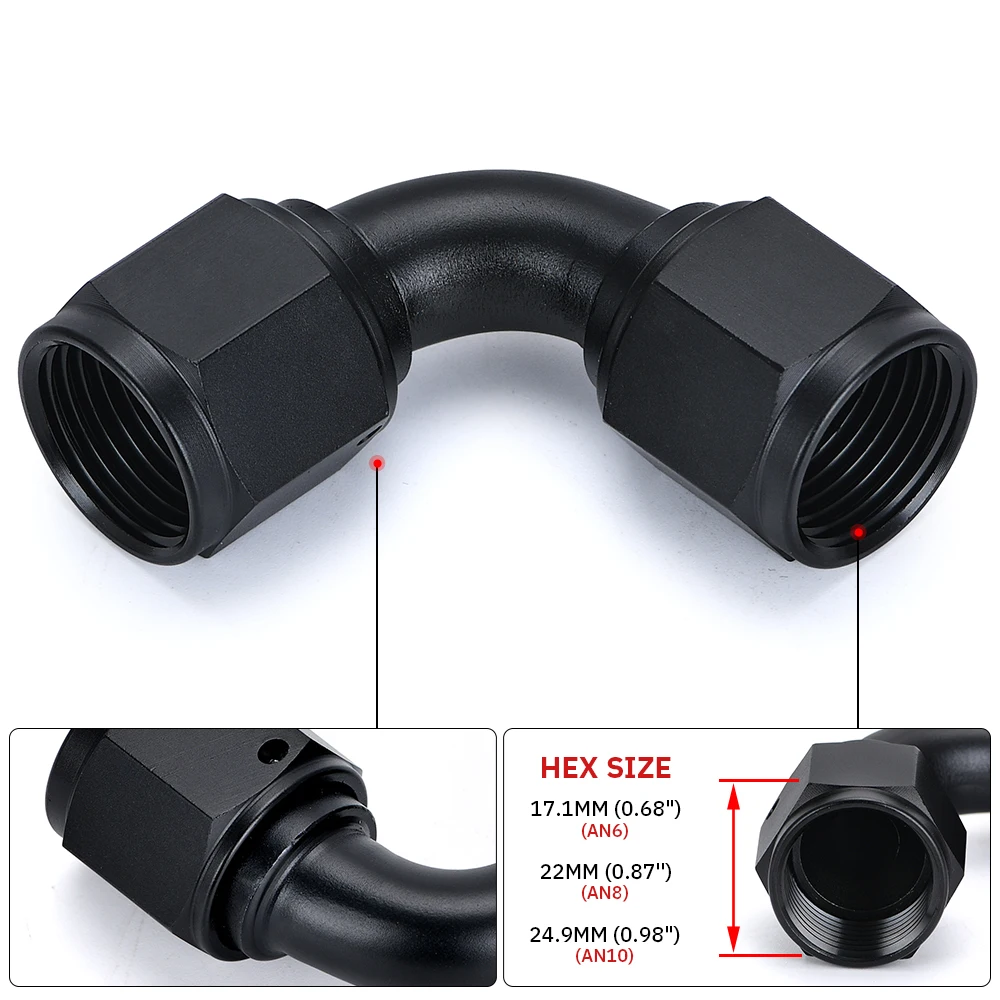Universal 0 45 90 Degree AN6 AN8 AN10 Female to AN6 AN8 AN10 Female Hydraulic hose Elbow Oil Cooler Fitting Hose Fittings