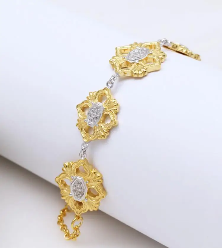 925 пробы серебряные ювелирные изделия Модный золотой Геометрический Цветочный браслет великолепные полые цветы браслет серебряная цепочка цветок браслет