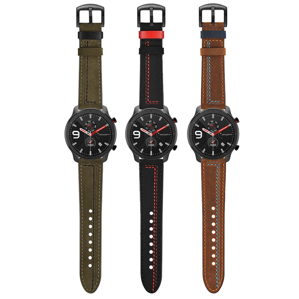 Leather Wrist Band For Huami Amazfit GTR 47mm 42mm/GTS/Pace Stratos 3 2/Bip Smartwatch Strap Bracelet Watchbands Black buckle