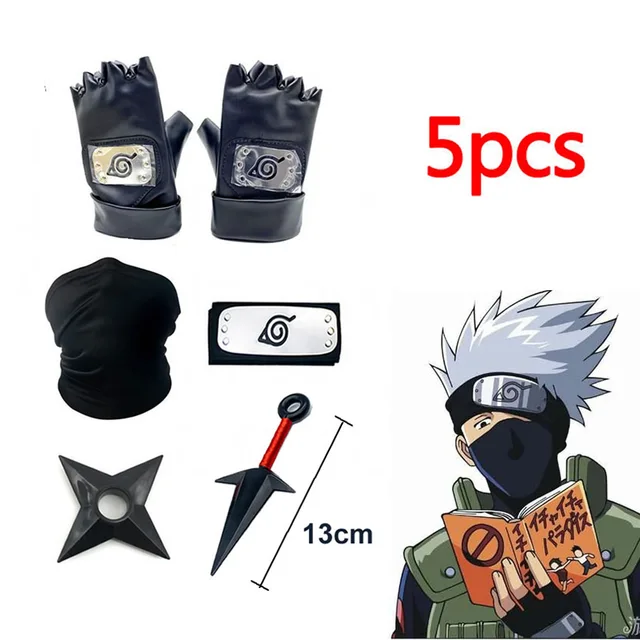 5pcs Anime Naruto Set Cosplay Accessories Kakashi Kunai Gloves