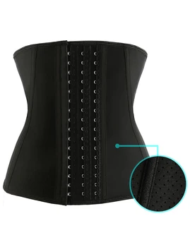 

Black 9 Boned Latex Breathable Holes Inside Waist Cincher Body Shaper Women Corset with Zipper Slimming Plus Size Waist Trainer