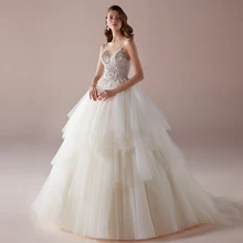 White Luxury Wedding Dress Long Sleeve Lace Ball Gown O-neck 3D Flower Bridal Dresses Court Train Custom Made Wedding Gown
