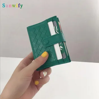 

100% Guranteed Leather Credit Card Holder Hand Weave Designer Women's Wallet Short Credit Cards Bag