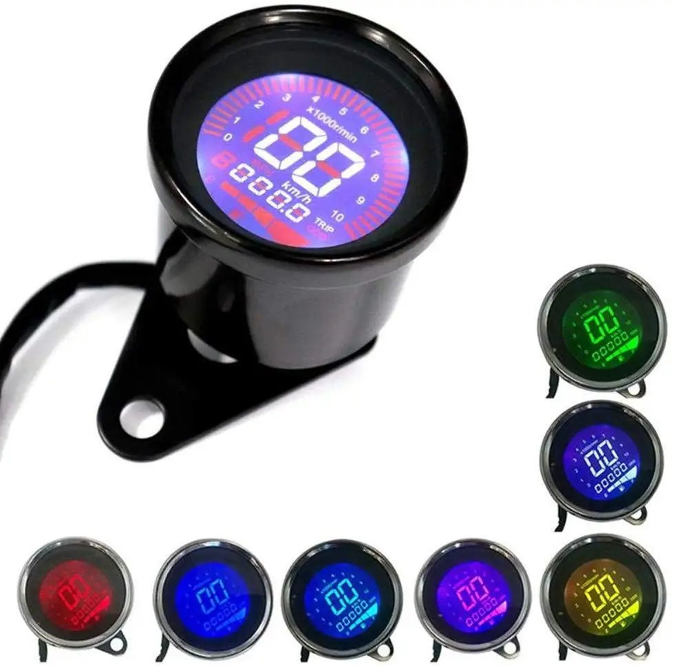 

12V Motorcycle Digital Speedometer LCD Odometer Tachometer Indicator With Multi-colors LED Backlight Motorcycle Instrument