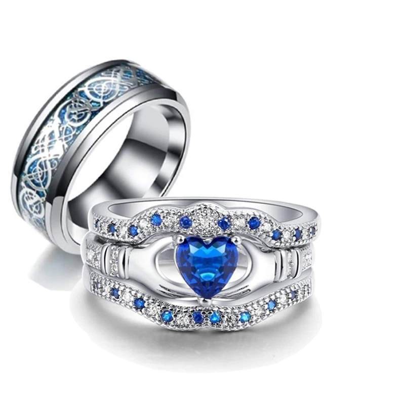 Anillo de matrimonio de moda para mujer, conjunto de anillos de circón para boda, sortija de compromiso para hombre, sortija de diseño de dragón de acero inoxidable, regalo de joyería