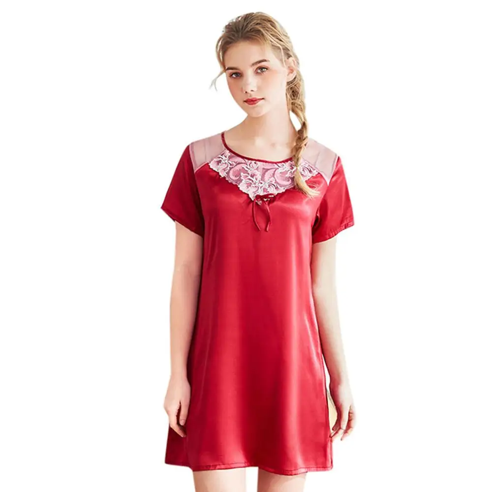 Соблазнительная атласная ночная рубашка женская модная Однотонная сорочка с