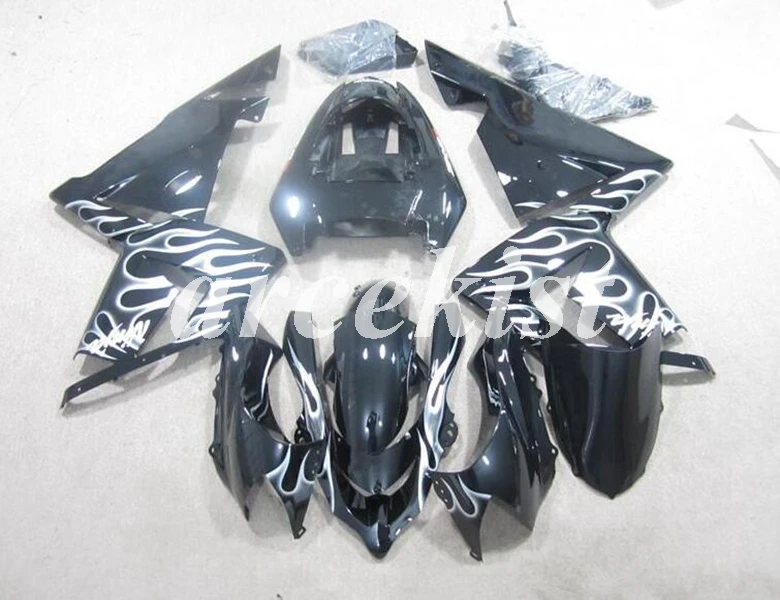 ABS мотоцикл Полный обтекатели комплект подходит для Kawasaki Ninja ZX10R 2004 2005 04 05 10R Обтекатель тела набор пламя белый