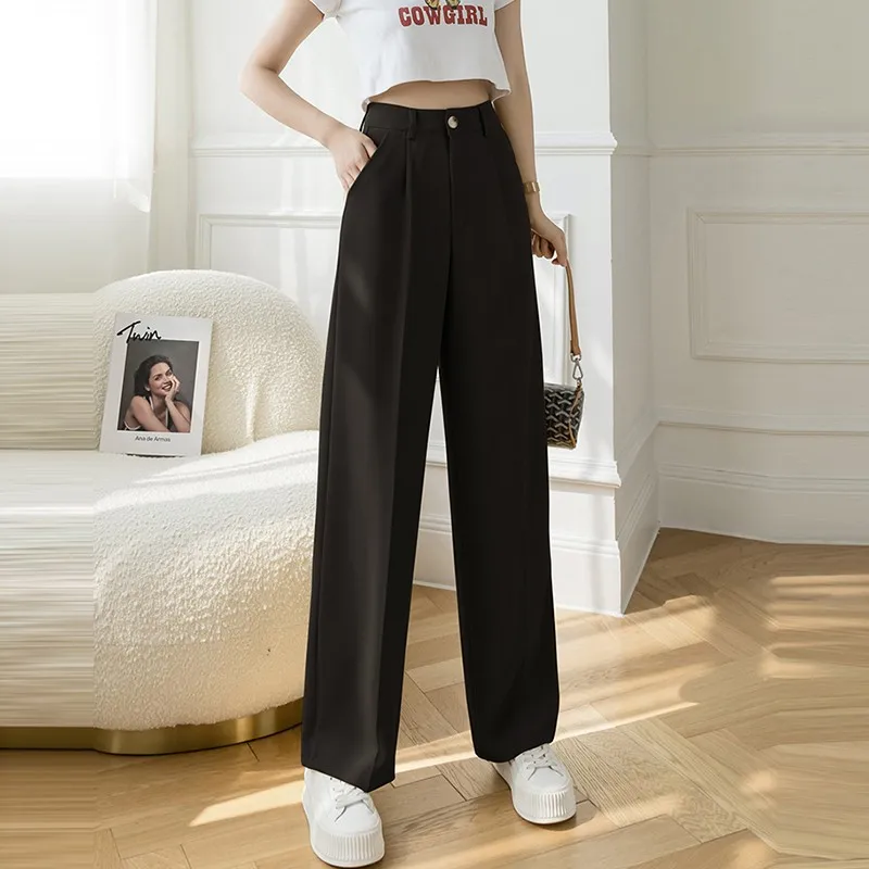 2023 Women Spring Summer Long Suit Pants Ladies Office High Waist Wide Leg  Straight Loose Pant Female Casual Trousers P14 - AliExpress