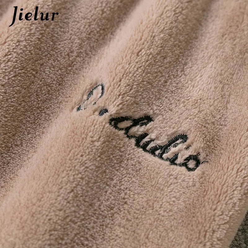 Khaki Jielur пижамные штаны Зимняя теплая однотонная мягкая одежда ropa mujer из бархата кораллового цвета для отдыха флисовые штаны с буквенным принтом одежда для сна - Цвет: Khaki