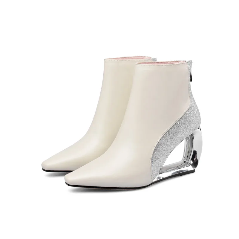 Beige MORAZORA autumn winter hot sale genuine leather ankle boots fashion high heels ladies shoes 2 colors women boots - Color: Beige