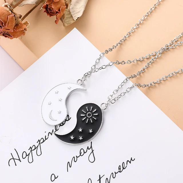 2PCS/Set Couple Matching Necklace Sun Moon Necklaces for Lovers Gift  Romantic Heart Magnetic Paired Pendant Jewelry Chain Choker - AliExpress