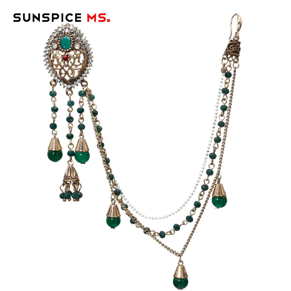 SUNSPICE MS индийские серьги в виде капель с ссылка повязка на голову, натуральный камень, ручной работы цепь под старину цвет золотистый Свадебные ювелирные изделия из жемчуга для женщин Подарки