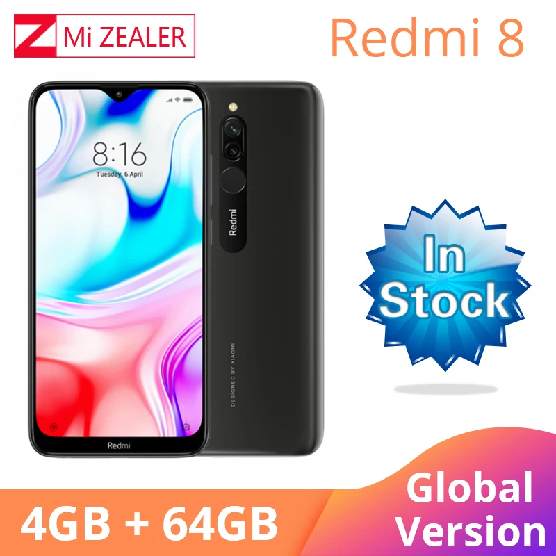 Глобальная версия Xiao Redmi 8 смартфон 4 Гб ОЗУ 64 Гб ПЗУ Snapdragon 439 6,2" 10 Вт Быстрая зарядка 5000 мА батарея мобильного телефона - Цвет: Black