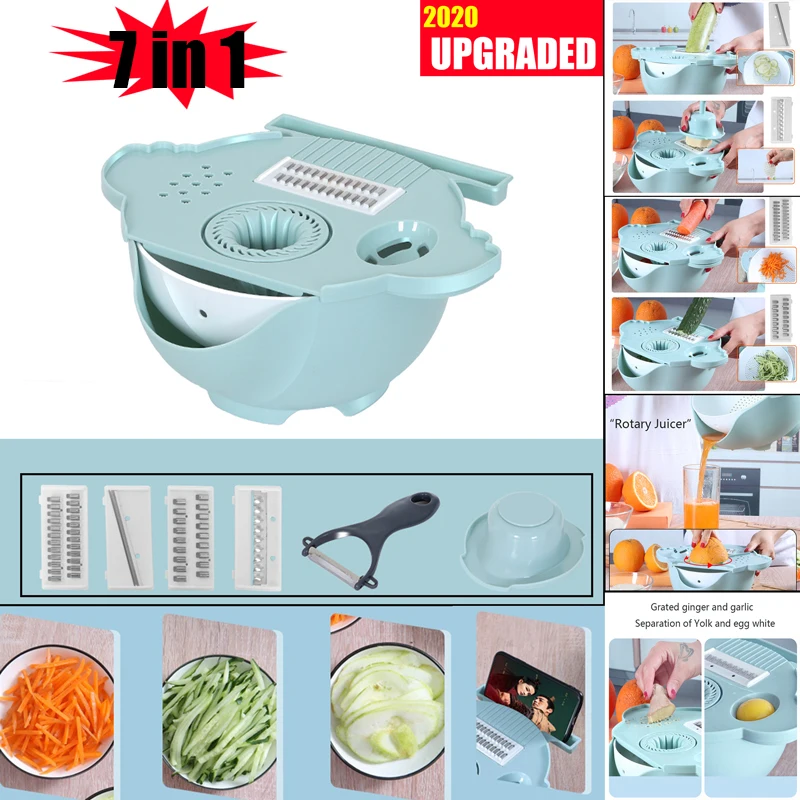 Magic Multifunctional Rotate Vegetable Cutter With Drain Basket Kitchen Veggie Fruit Shredder Grater Slicer Dropshipping | Дом и сад