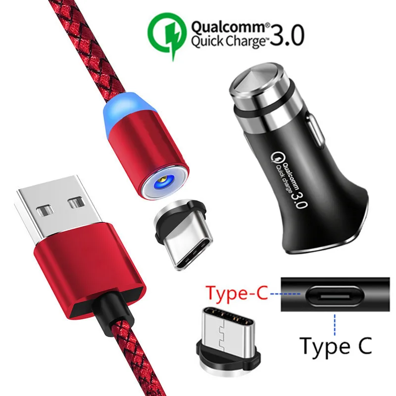 

Magnetic Type C Cable OnePlus 5T 7 Pro QC 3.0 USB Fast Car charger For Samsung galaxy A40 A60 S8 S8 LG Stylo 4 5 G6 G7 ThinQ V40