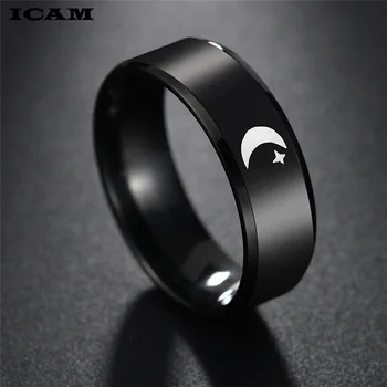 

ICAM Black Titanium Stainless Steel Ring Moon Star Islam Religious Couples Rings Lovers Jewelry