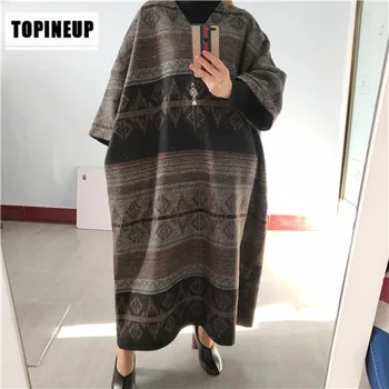 

2020 Spring Autumn New Design Robe Dress Coat Women Full Trumpet Sleeve Long Dresses For Ladies V-neck Printing Jupe Longue