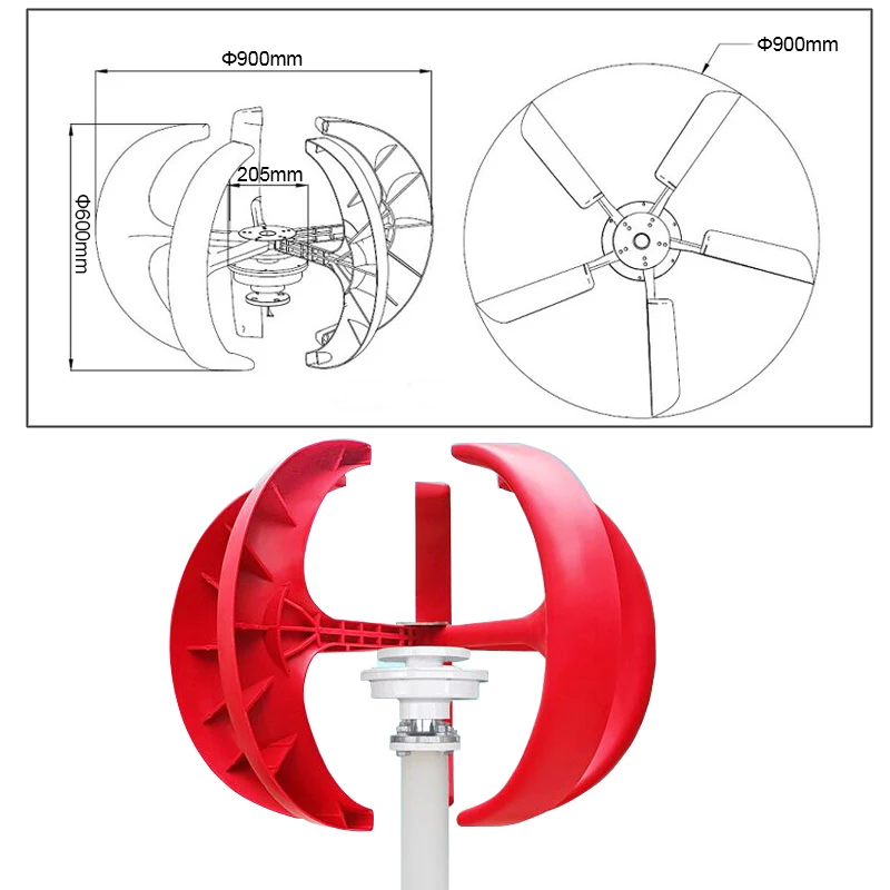 

600W AC 12V 24V Wind Turbine Generator Lantern 5 Blades Motor Kit Vertical Axis Home Permanent Magnet Generator