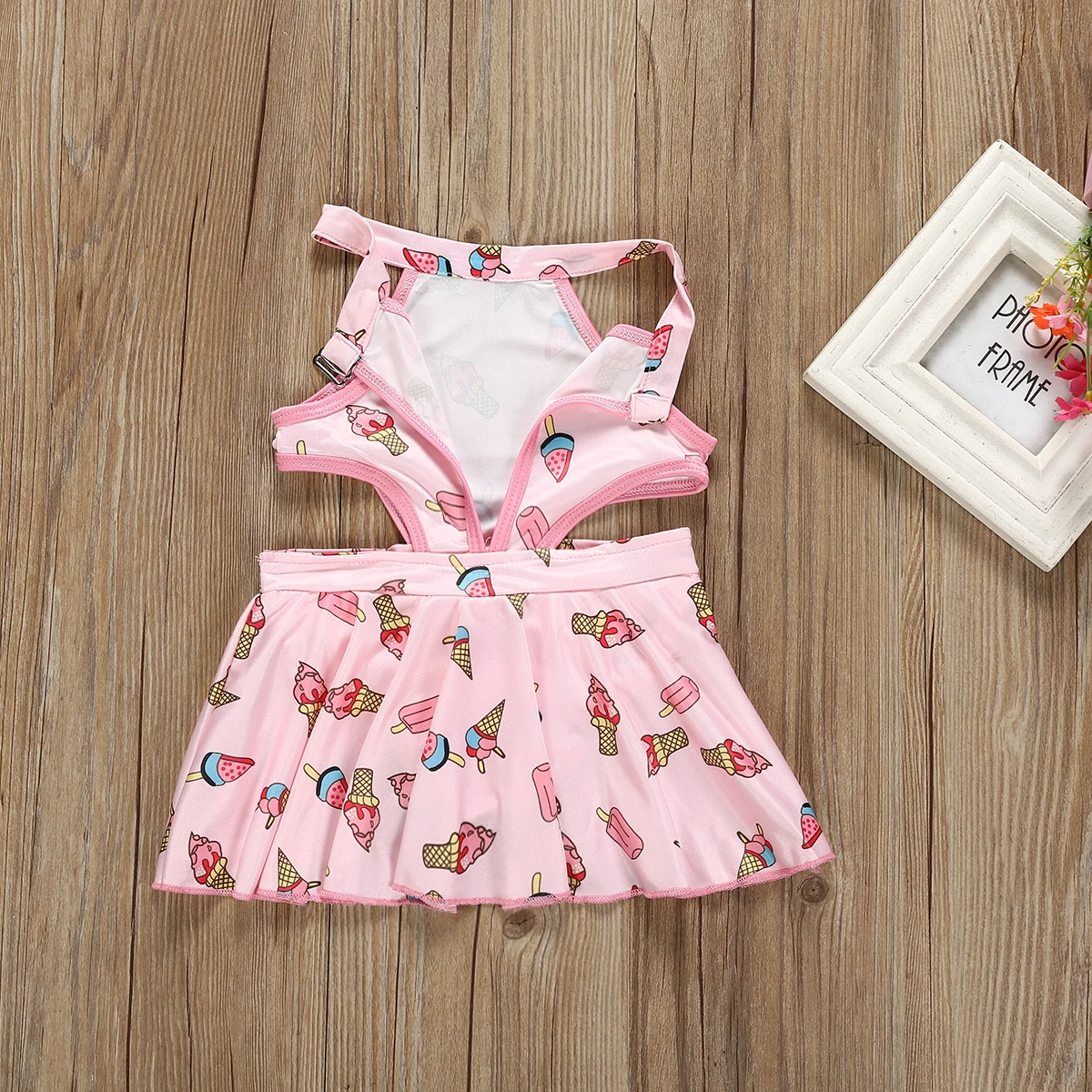 Коллекция года, модный тренд, детское пляжное платье с открытой спиной и рисунком мороженого для маленьких девочек Лидер продаж, Летний милый стиль, одежда для купания, купальный костюм цельный