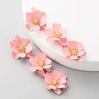 

Multicolor Double Layer Vintage earrings Gold Color Flower Big Stud Earrings For Women Fashion Personality Statement Oorbellen
