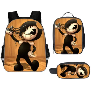

Fashion 3PCs/Set Children's Backpack Bendy and the Ink Machine Pattern School Bags Cartoon Design Tennagers Book Bags