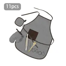 11 шт. Детский фартук набор кухонных принадлежностей набор для выпечки поварский фартук кулинарные рукавицы и столовые приборы Подарочная коробка подарок для дома