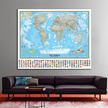 

150x225cm The World Political Map with Vegetation Cover and Population Density Projection Retro Map for Geographic Research