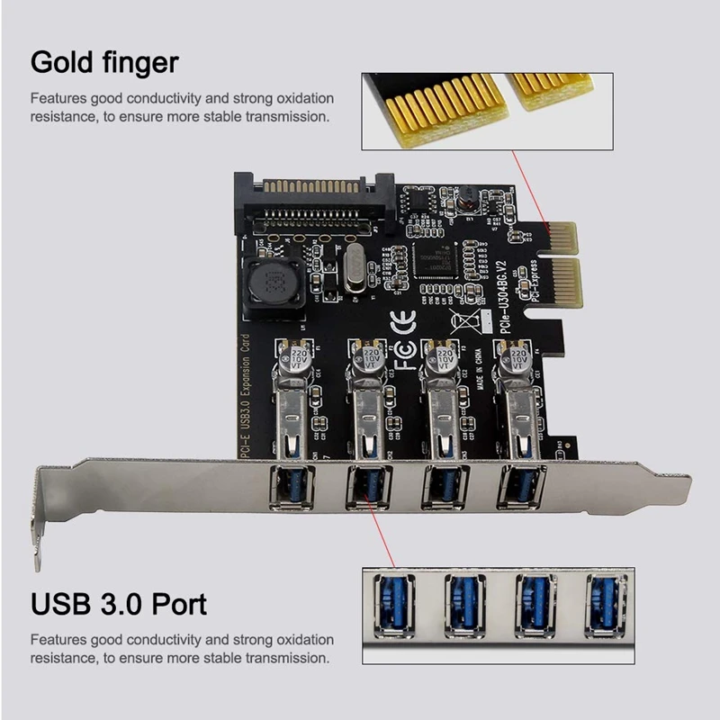 Четыре порта Usb 3,0 Супер быстрая 5 Гбит/с Pci-E Плата расширения Pci Express адаптер конвертер карта блок питания для Deskto