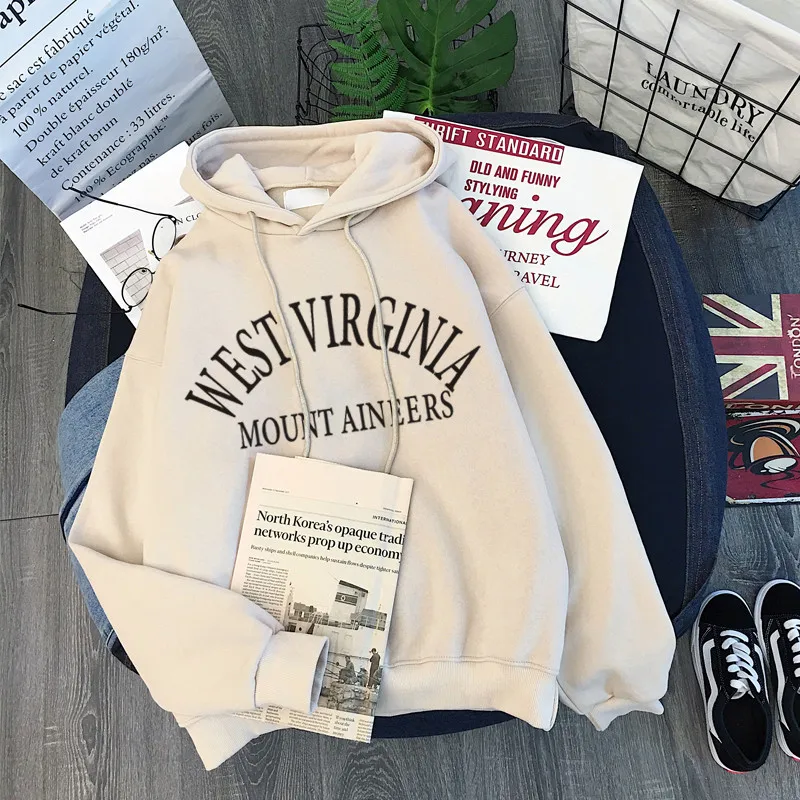 Женская зимняя толстовка с капюшоном, толстовка с надписью «WEST VIRGINIA», Женский пуловер Harajuku, свободный студенческий свитер с длинным рукавом, женские топы