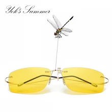 YOK'S 8,9g Ультра легкие поляризованные солнцезащитные очки без оправы мужские Квадратные Желтые ночного видения UV400 Анти-УФ очки для вождения очки HN1299
