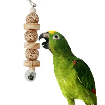 

Parrot Chewing Molar Toys Colorful Natural Rattan Ball Wooden Block Hanging Bell Bird Pet Bite Supplies Cage Decoration