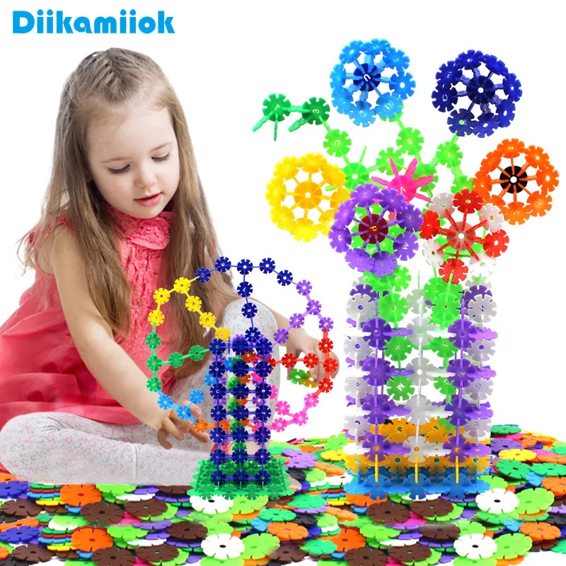 

500pcs/set Multicolor Plastic Snowflake Building Blocks Toy Kids DIY Assembled Inserted Learning Educational Toys for Children